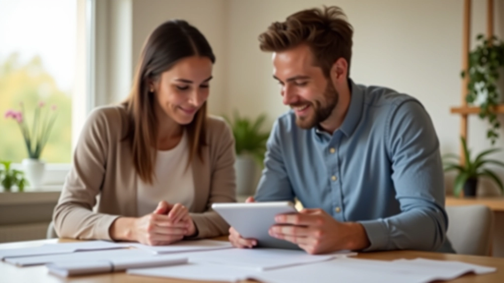 Paar sitzt mit Tablet und Notizen zusammen und plant ihr Familienbudget systematisch